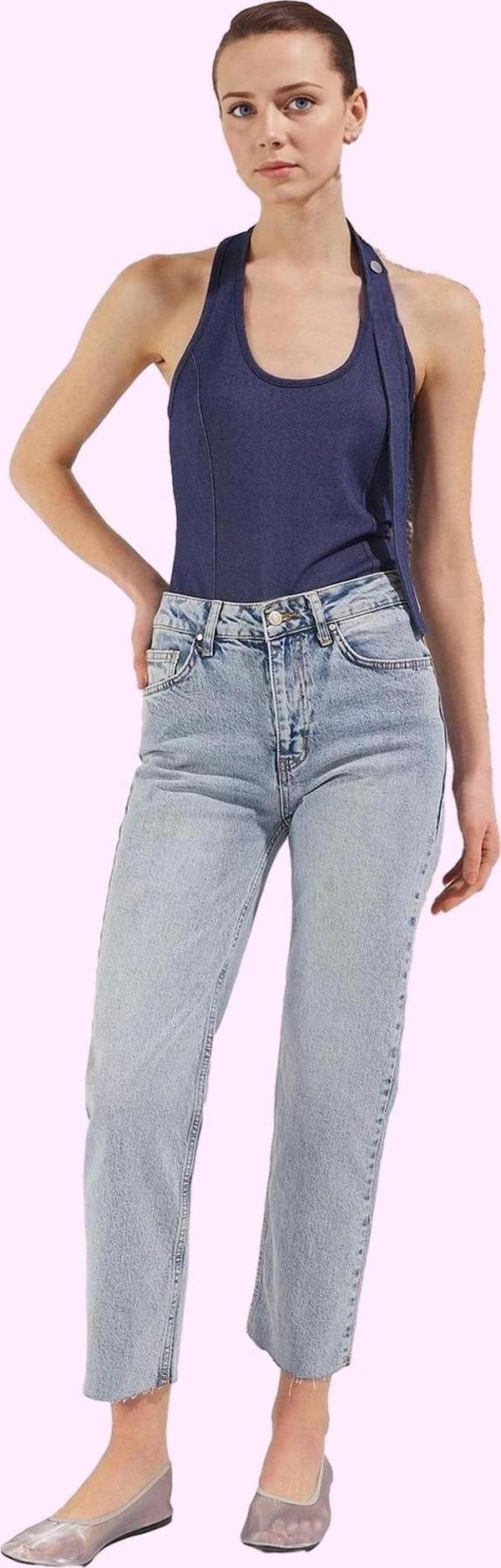 Kadın Denim Straight Jean Pantolon; Normal Bel Rahat Kalıp Günlük Stil Yaz Aylarının Vazgeçilmezi - Image 1