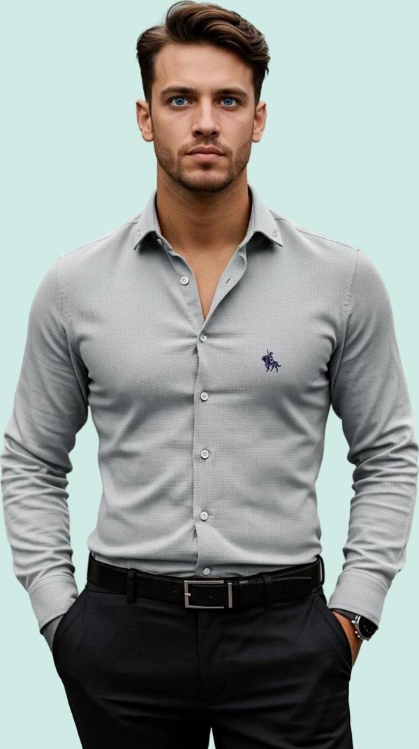 Erkek Smart Gömlek Nakış Detaylı Uzun Kollu Pamuklu Günlük ve İş İçin Yaz Aylarının Vazgeçilmezi - Image 1