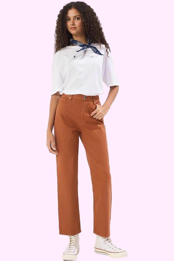 Kadın Denim Pantolon Yüksek Bel Straight Günlük Casual Hafta Sonu Yaz Aylarının Vazgeçilmezi - Image 1