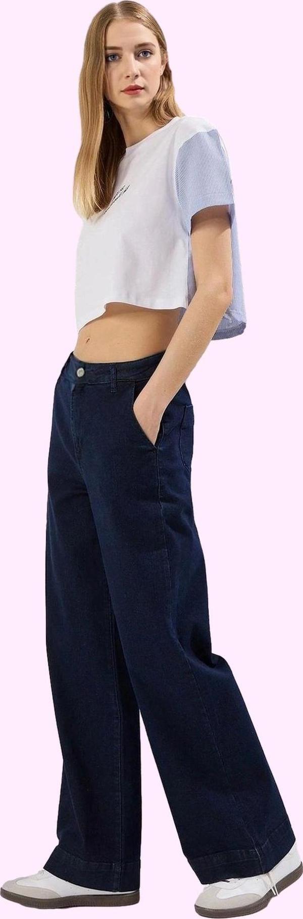 Kadın Denim Pantolon Geniş Paça Yüksek Bel Rahat Kalıp Yaz Günlük Kullanım Kaliteli Malzeme - Image 1
