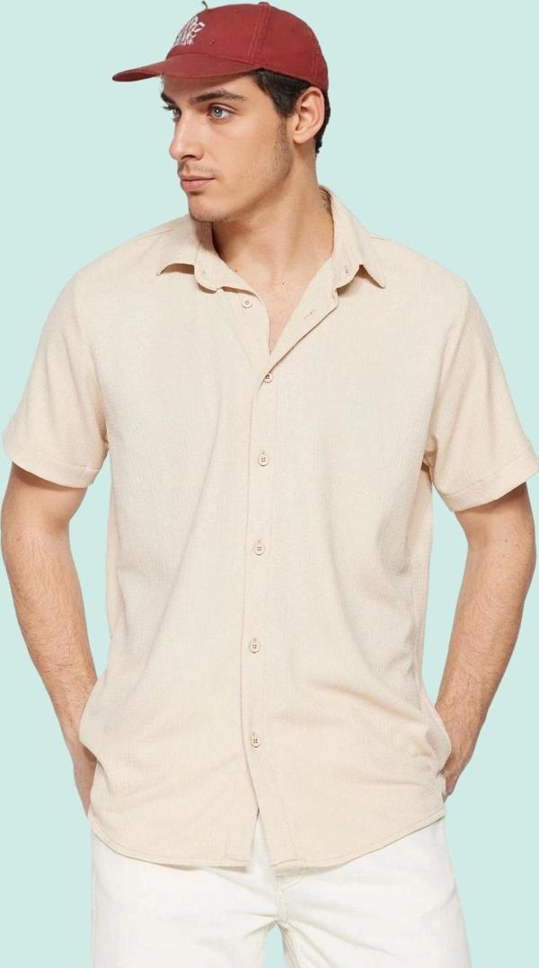 Erkek Kısa Kolli Örme Bürümcük Dokulu Gömlek Günlük Şık Kombinler Yazlık Dayanıklı Malzeme - Image 1