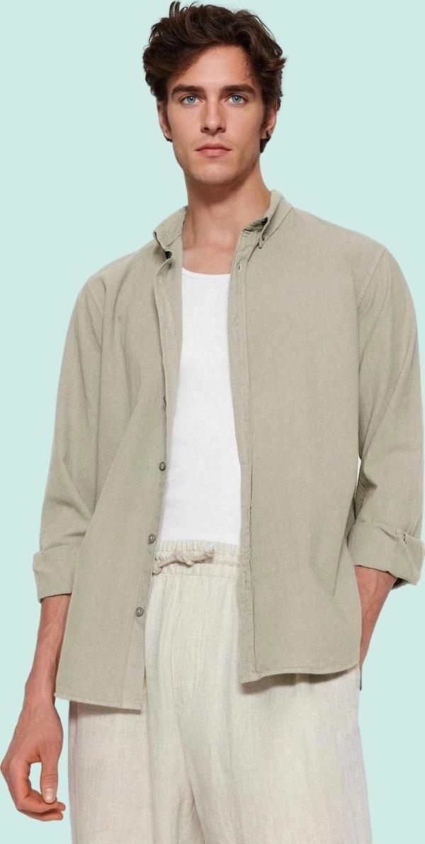 Erkek Pamuklu Keten Görünümlü Gömlek Regular Fit Rahat Günlük Stil Yaz Aylarının Vazgeçilmezi - Image 1