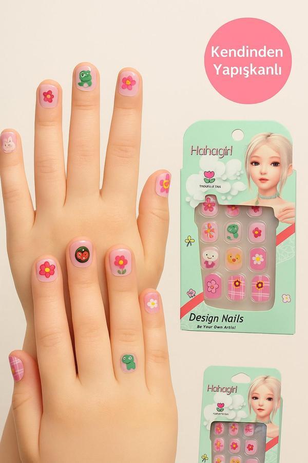 12 li Yapışkan Stickerlı Renkli Baskılı Çocuk Takma Tırnak Oyuncak Seti - 5- 14 Yaş Arası - Model 52 - Image 1
