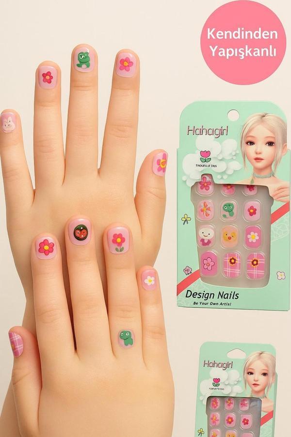 12 li Yapışkan Stickerlı Renkli Baskılı Çocuk Takma Tırnak Oyuncak Seti - 5- 14 Yaş Arası - Model 52 - Image 1
