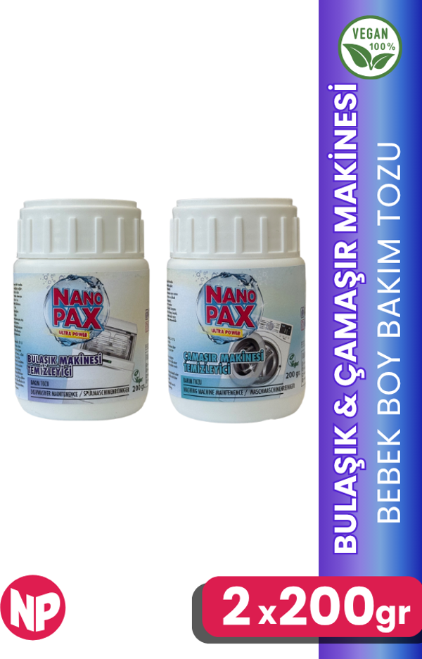 ÇAMAŞIR MAKİNESİ & BULAŞIK MAKİNESİ TEMZİLEYİCİ TOZ BAKIM SETİ (2 ADET X 200GR) - Image 1