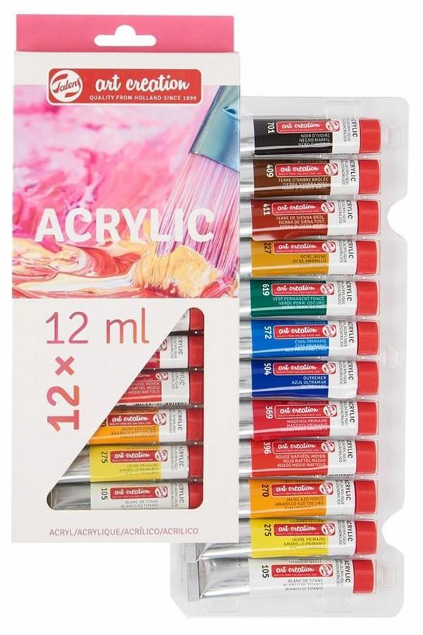 Talens 12 Renk Akrilik Boya 1 Paket Art Creation Acrylic Colour 12x12ml Akrilik Boya Seti Canlı Renkler Tuval Resim - Image 1