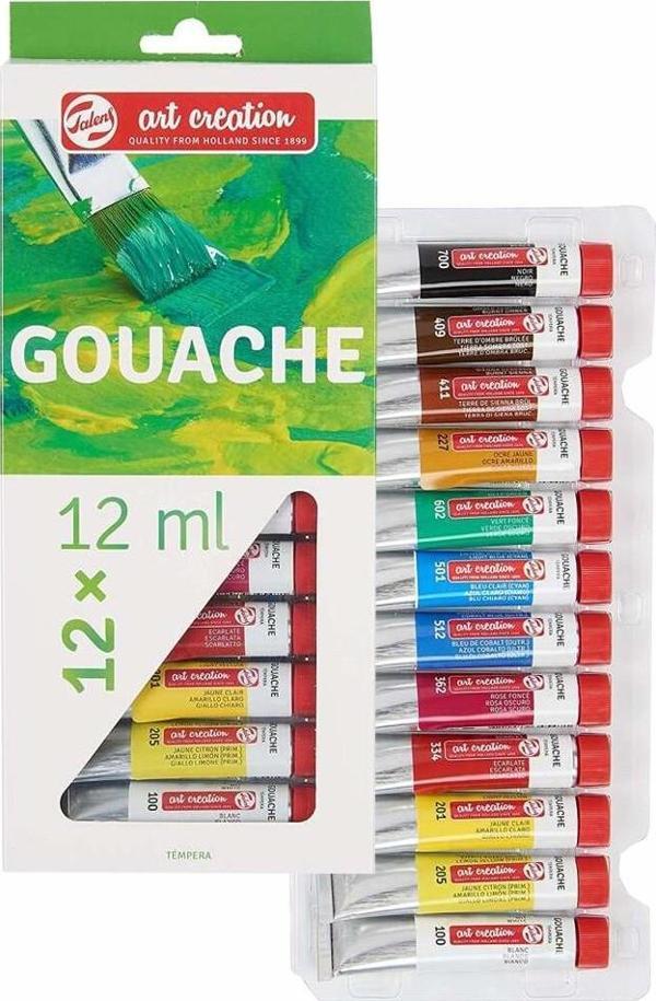 Talens 12 Renk Guaj Boya 1 Paket Art Creation Gouache Colour 12x12ml Guaj Boya Seti Canlı Renkler Tuval Resim - Image 1