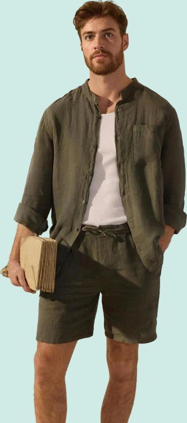 Erkek Keten Uzun Kollu Gömlek Oversize Fit Hakim Yaka Rahat Günlük Yaz Aylarının Vazgeçilmezi - Image 1