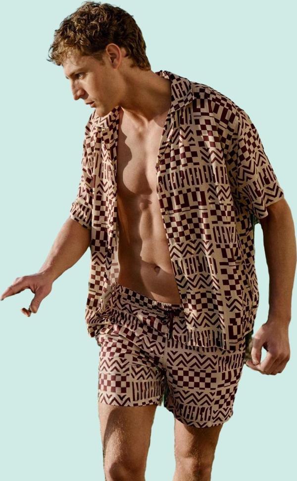 Erkek Geometrik Desenli Oversize Salaş Dokuma Gömlek Viskoz Rahat Günlük Kullanım Hafta Sonu - Image 1