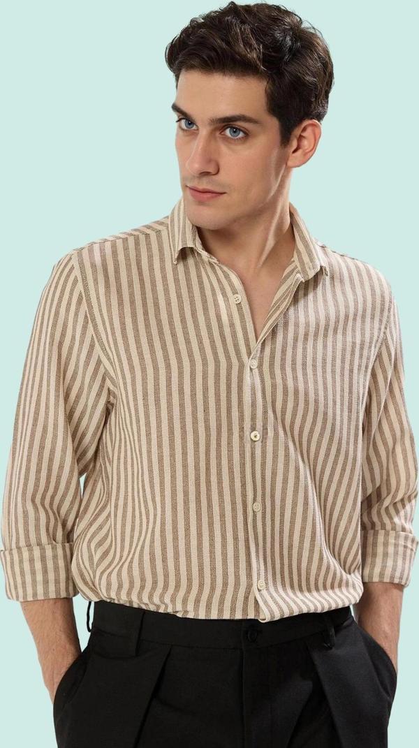 Erkek Klasik Çizgili Gömlek Pamuk Rahat Kesim Günlük Ve İş Hayatı Yaz Aylarının Vazgeçilmezi - Image 1