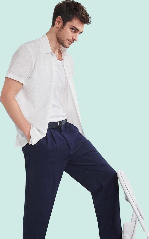 Erkek Kısa Kollu Crinkle Dokuma Gömlek Günlük Ve Rahat Stil Hafta Sonu Yaz Aylarının Vazgeçilmezi - Image 1