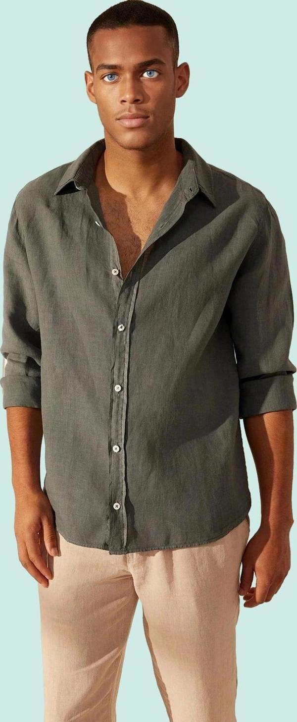 Erkek Keten Basic Gömlek Renk Uzun Kollu Rahat Kalıp Yazlık Günlük Kullanım Modern Tasarım - Image 1