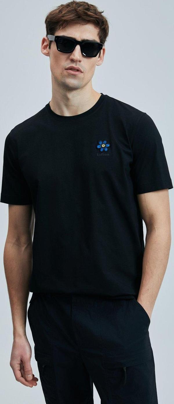 Lufian Erkek Peace Modern Grafik T-Shirt 111020246 Siyah - Image 1