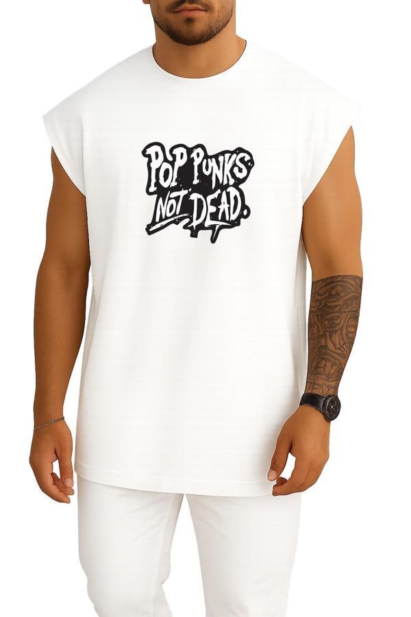 Oversize Pop Punks Not Dead Göğüs Tasarımlı Unisex Spor Atlet - Image 1