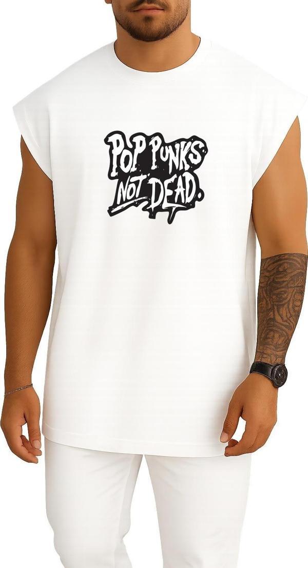 Oversize Pop Punks Not Dead Göğüs Tasarımlı Unisex Spor Atlet - Image 1