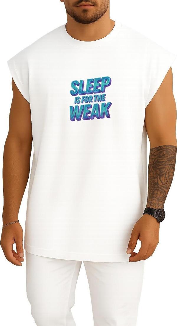 Oversize Sleep İs For The Weak Göğüs Tasarımlı Unisex Spor Atlet - Image 1