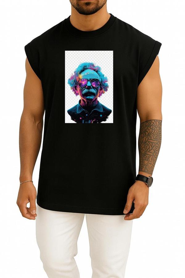 Oversize Albert Einstein Kütle-Enerji Eşdeğerliği Göğüs Tasarımlı Unisex Spor Atlet - Image 1