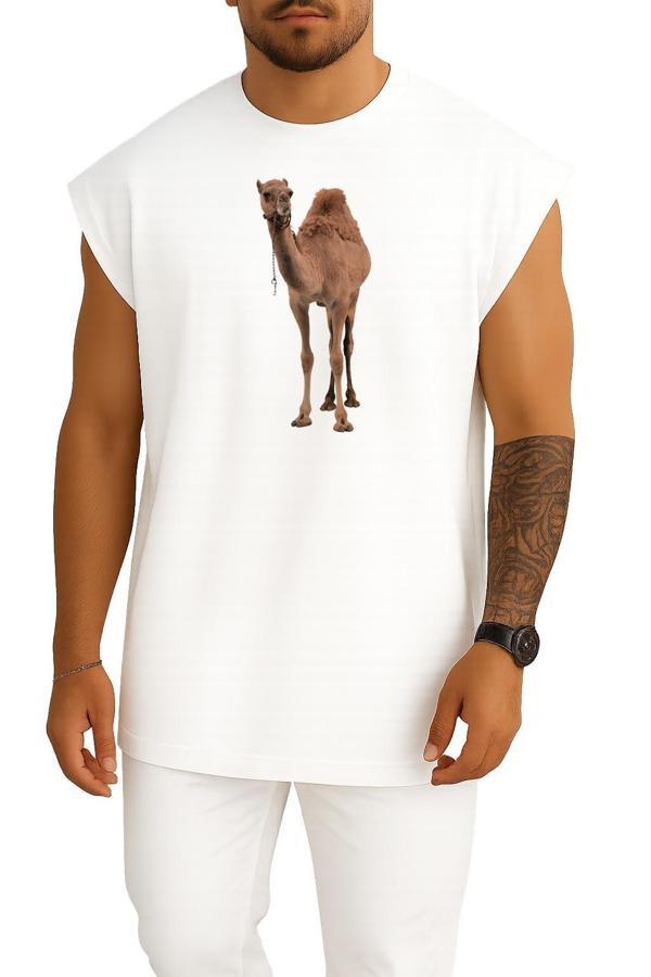 Oversize Dromedary Bactrian Deve, Deve Göğüs Tasarımlı Unisex Spor Atlet - Image 1