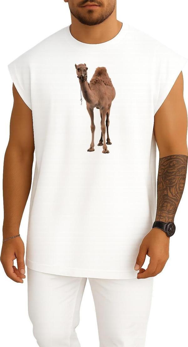 Oversize Dromedary Bactrian Deve, Deve Göğüs Tasarımlı Unisex Spor Atlet - Image 1