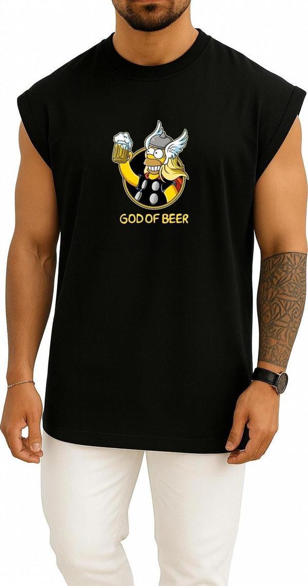 Oversize God Of Beer Göğüs Tasarımlı Unisex Spor Atlet - Image 1