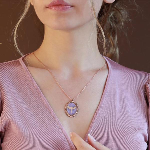 Mikail Kılıcı Eflatun Mine İşli Rose Gold Kaplama Gümüş Kolye - Image 1