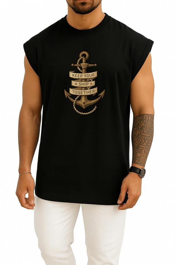 Oversize Keep Your Ship Together Çıpa Göğüs Tasarımlı Unisex Spor Atlet - Image 1
