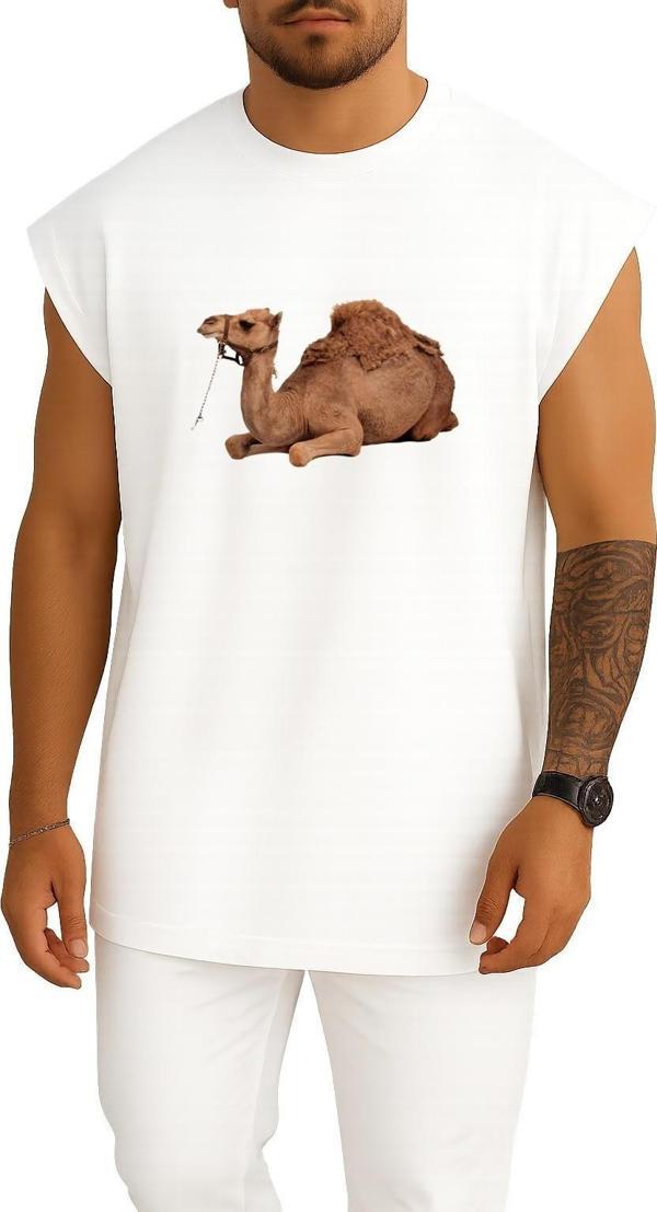 Oversize Kahverengi Deve Hayvanı, Dromedary Bactrian Deve Göğüs Tasarımlı Unisex Spor Atlet - Image 1