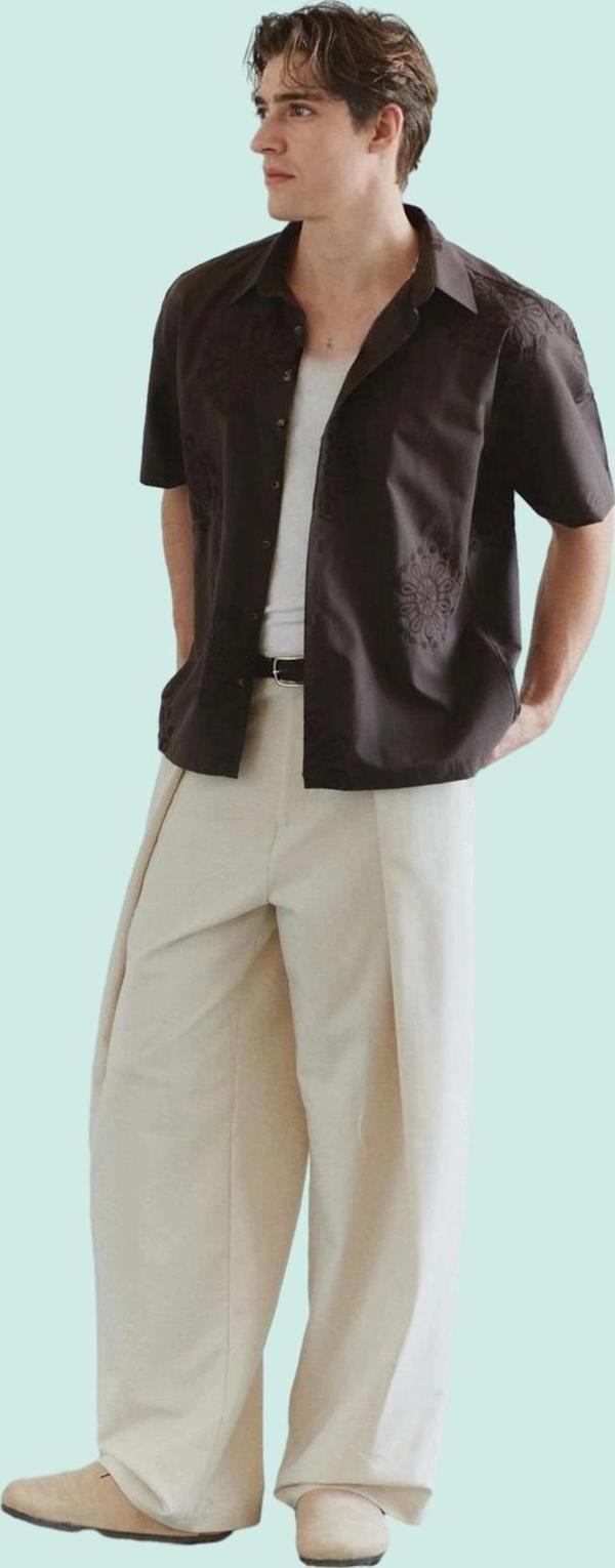 Erkek Basic Boxy Fit Brode Gömlek Nakışlı Dokuma Kumaş Yazlık Günlük Kullanım Modern Tasarım - Image 1