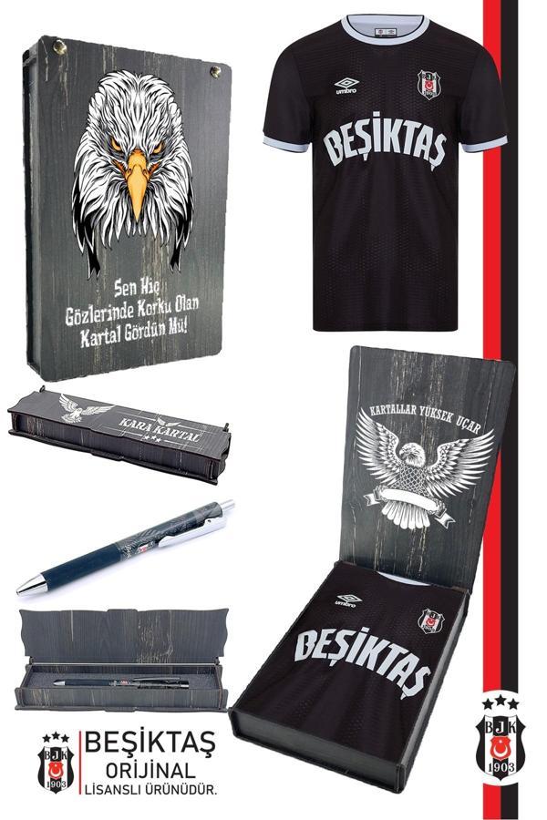 Beşiktaş Orijinal Lisanslı Nostalji Siyah Forma + Tükenmez Hybrit Kalem Set Hediyelik Ahşap Kutu - Image 1