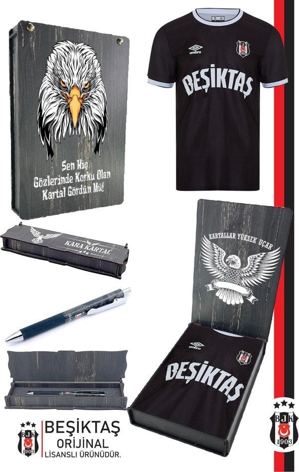 Beşiktaş Orijinal Lisanslı Nostalji Siyah Forma + Tükenmez Hybrit Kalem Set Hediyelik Ahşap Kutu - Image 1