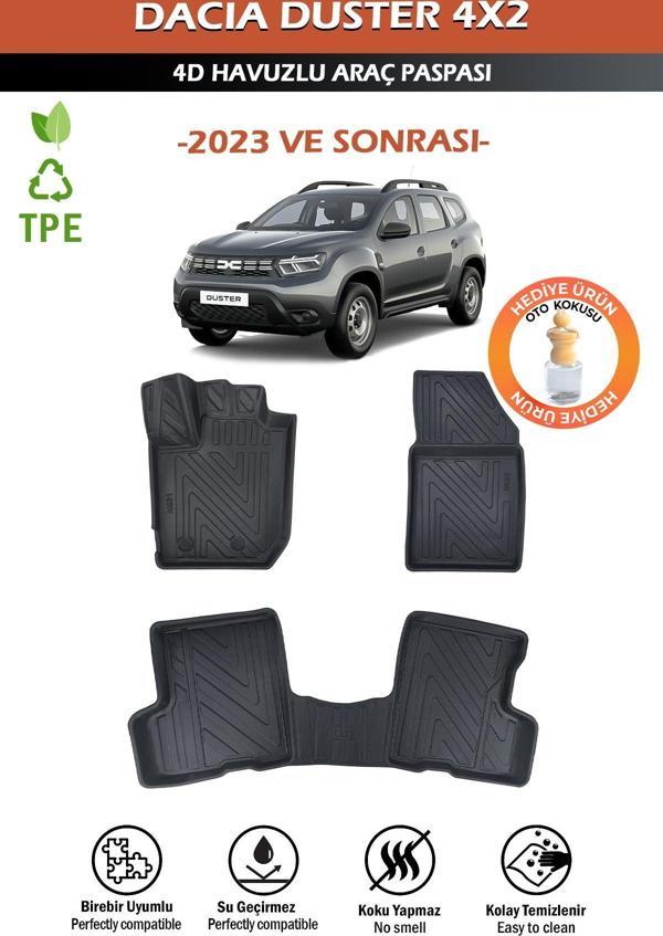 Havuzlu 4d Siyah Paspas Takımı,Dacia-Duster 4X2 2023 Ve Sonrası 4d Havuzlu Paspas Hediye Araç Kokusu - Image 1
