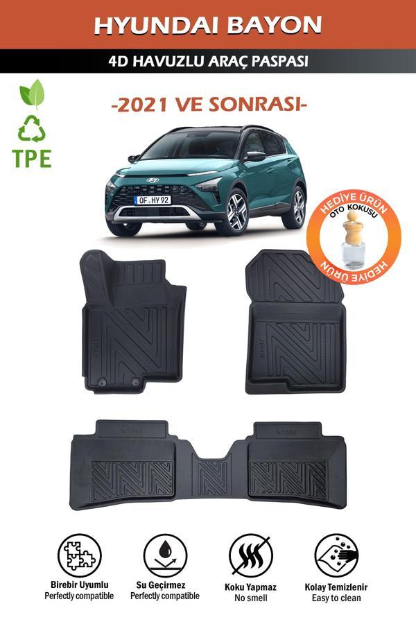 Havuzlu 4d Siyah Paspas Takımı,Hyundai-Bayon 2021 Ve Sonrası 4d Havuzlu Paspas Hediye Araç Kokusu - Image 1