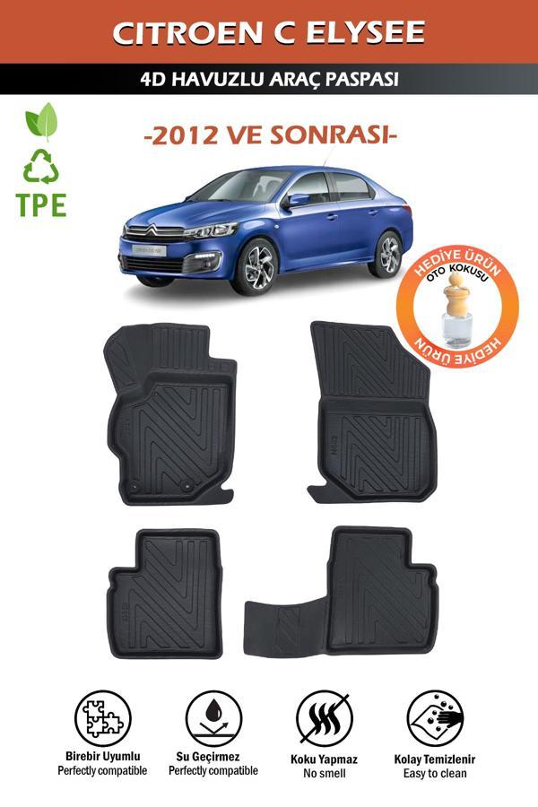 Havuzlu 4d Siyah Paspas Takımı,Citroen C-Elysee 2012 Ve Sonrası 4d Havuzlu Paspas Hediye Araç Kokusu - Image 1