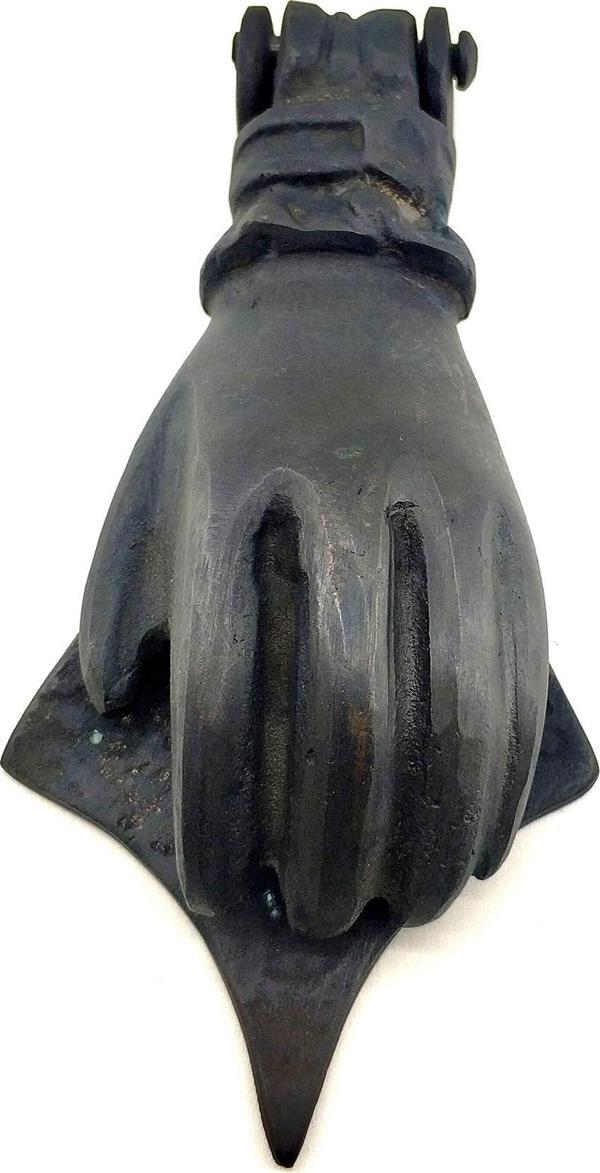 Antika Tarz Dekoratif Pirinç El Kapı Tokmağı, Taktak - 167x75 mm, Oksit - Image 1