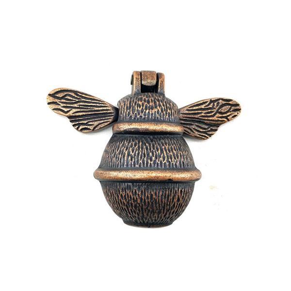 Antika Tarz Dekoratif Pirinç Arı Kapı Tokmağı, Taktak - Küçük, 123x150mm, Antik - Image 1