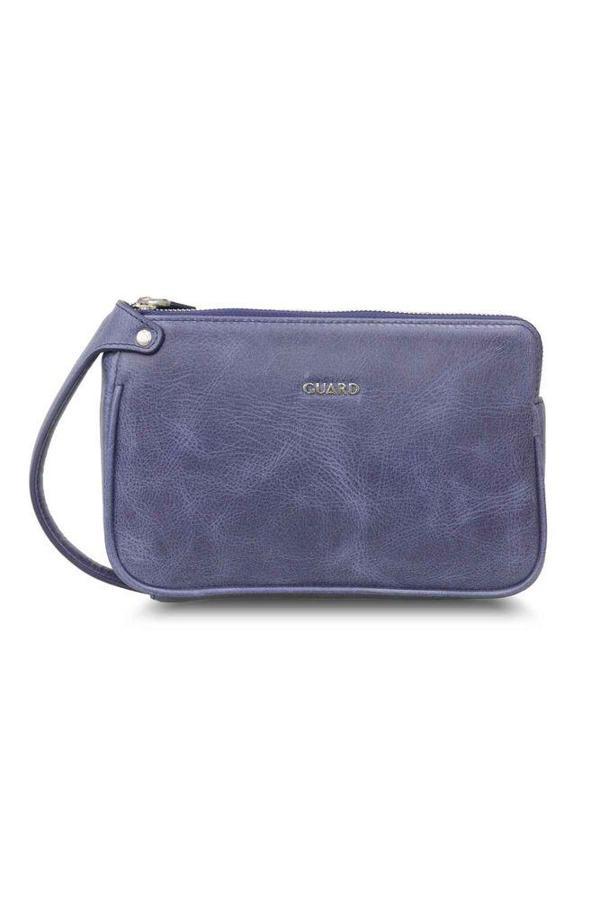 Guard Antik Lacivert Unisex Çift Fermuarlı El Çantası Hakiki Deri P1831 - Image 1
