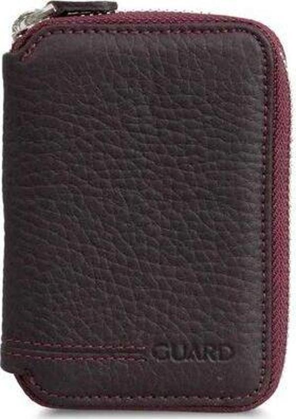 Guard Fermuarlı Bordo Hakiki Deri Mini Cüzdan Erkek P796 - Image 1
