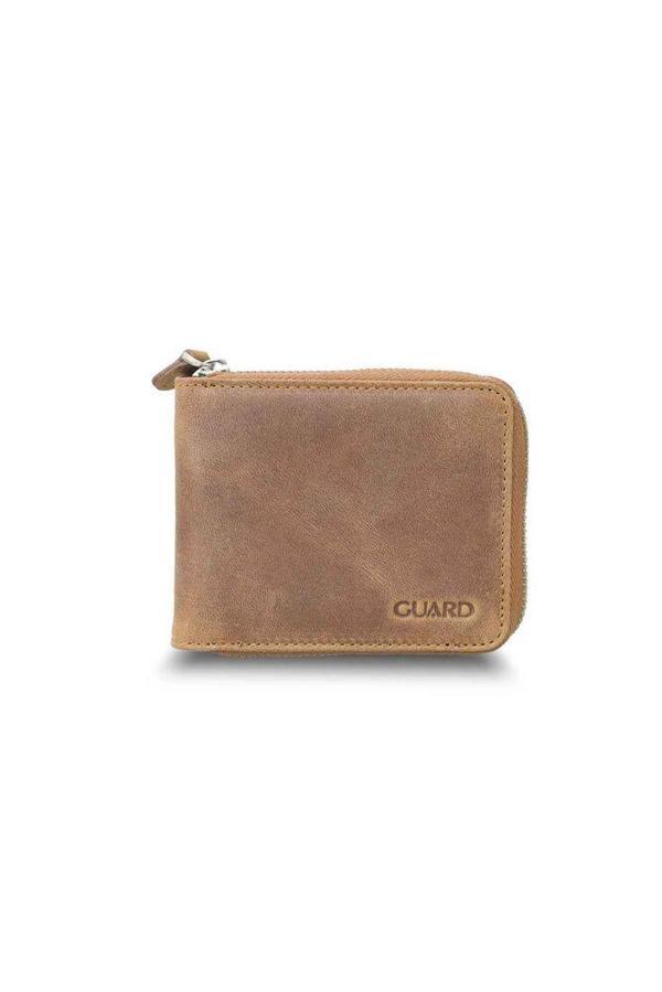 Guard Antik Taba Fermuarlı Yatay Mini Hakiki Deri Cüzdan Erkek / Kadın P2265 - Image 1