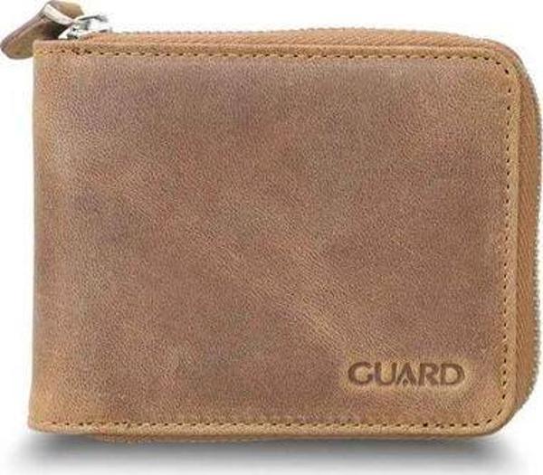 Guard Antik Taba Fermuarlı Yatay Mini Hakiki Deri Cüzdan Erkek / Kadın P2265 - Image 1