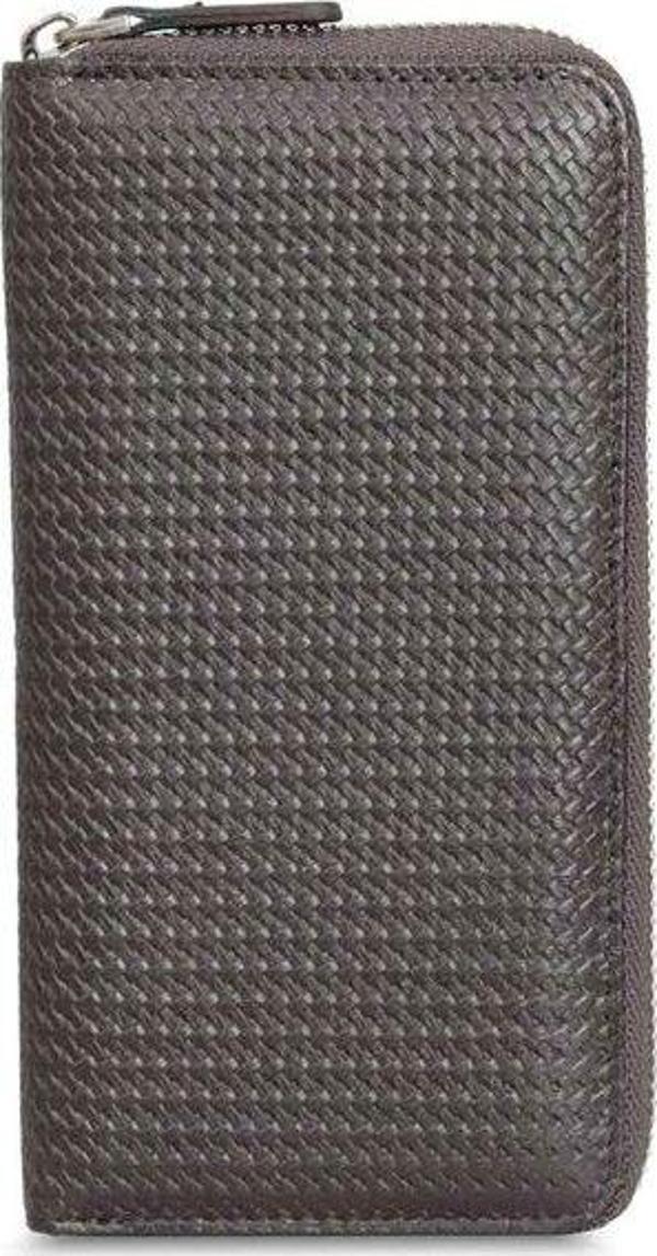 Guard Lazer Baskılı Kahverengi Fermuarlı Hakiki Deri Portföy Cüzdan Erkek / Kadın P3016 - Image 1