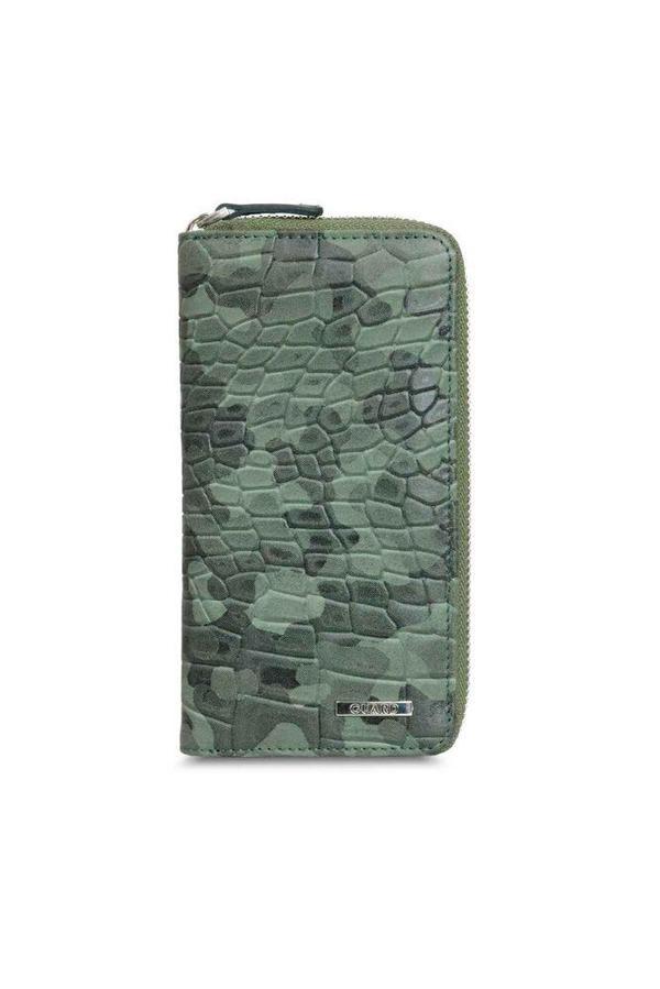 Guard Siyah/Yeşil Kamuflaj Baskılı Hakiki Deri Fermuarlı Cüzdan P3016 - Image 1