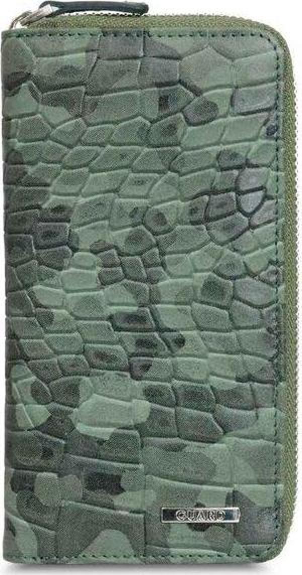 Guard Siyah/Yeşil Kamuflaj Baskılı Hakiki Deri Fermuarlı Cüzdan P3016 - Image 1