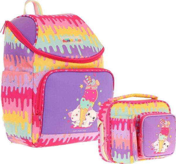 Kaukko L5247+L7247 Okul Sırt Çantası + Beslenme Çantası Seti - Sarı Mor - Dondurma - Kız Çocuk - Image 1