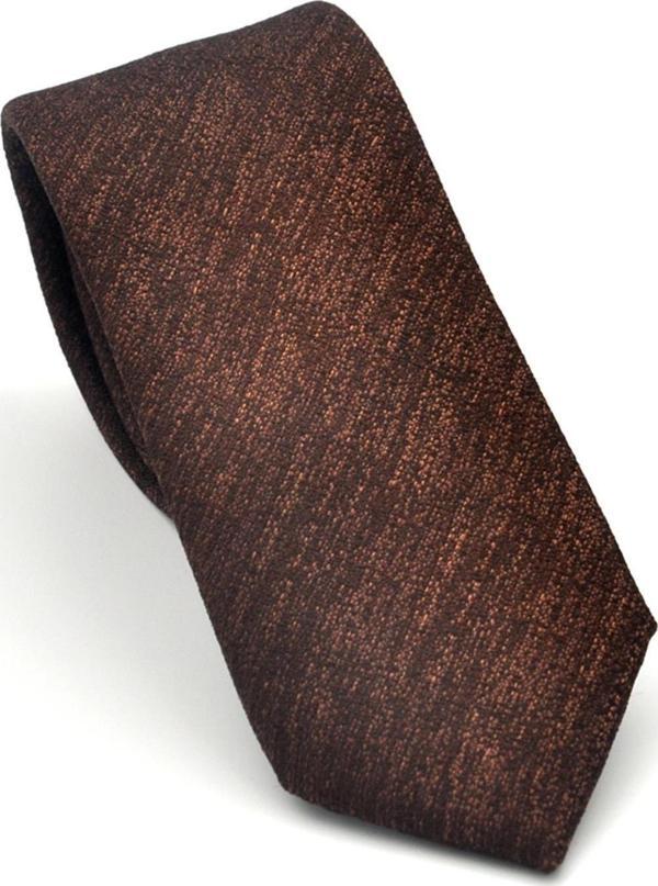 Bej Kırcıllı Desenli Koyu Kahverengi Dokuma Kumaş Mendilli Slim Fit Kravat // SDK-2501-6 - Image 1
