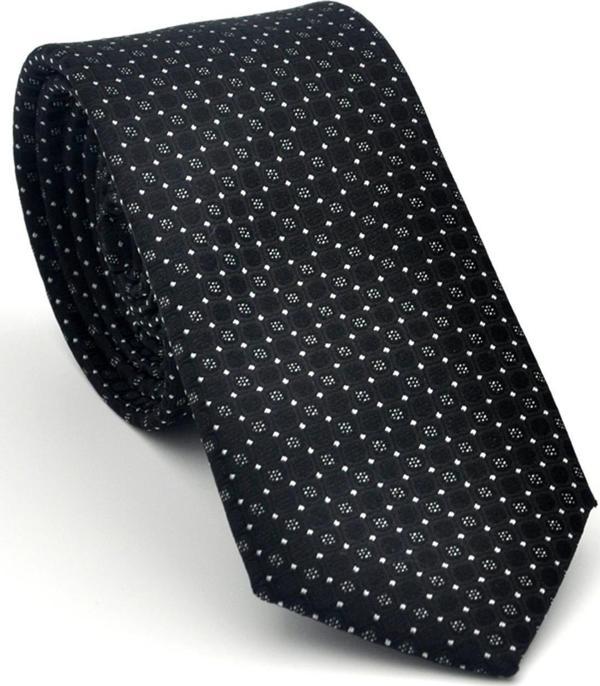 Beyaz Karışık Desenli Siyah Dokuma Kumaş Mendilli Slim Fit Kravat // SDK-2502-1 - Image 1