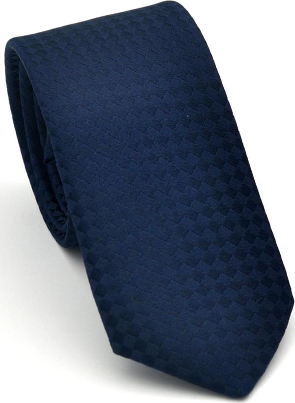Lacivert Piti Kare Desenli Lacivert Dokuma Kumaş Mendilli Slim Fit Kravat // SDK-2503-2 - Image 1
