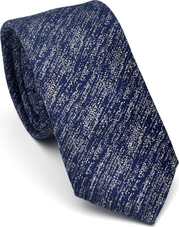 Gri Kırcıllı Desenli Lacivert Dokuma Kumaş Mendilli Slim Fit Kravat // SDK-2501-2 - Image 1