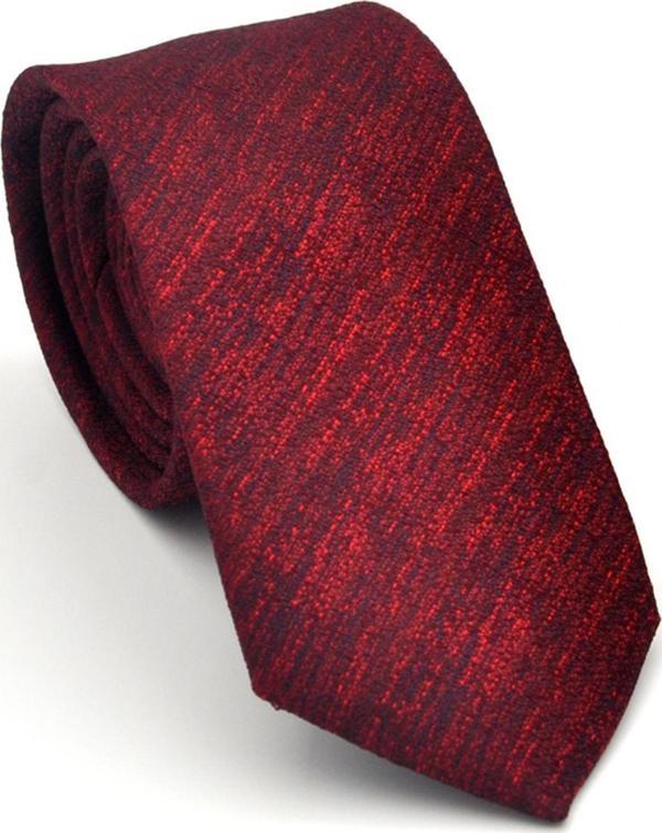 Kırmızı Kırcıllı Desenli Bordo Dokuma Kumaş Mendilli Slim Fit Kravat // SDK-2501-4 - Image 1