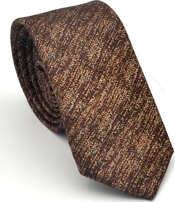 Bej Kırcıllı Desenli Açık Kahverengi Dokuma Kumaş Mendilli Slim Fit Kravat // SDK-2501-5 - Image 1