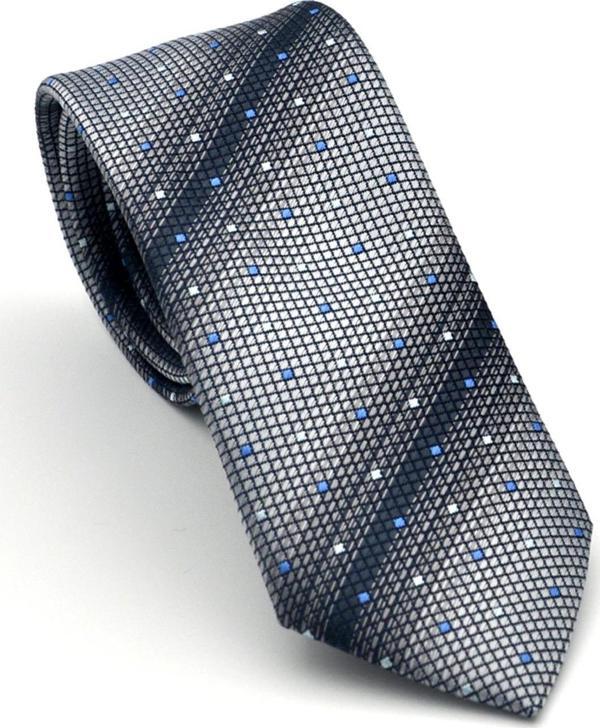 Füme Verev Desenli Gri Dokuma Kumaş Mendilli Slim Fit Kravat // SDK-2505-4 - Image 1